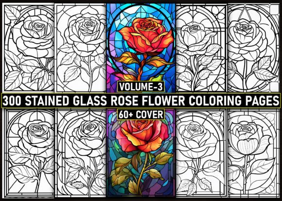 Stained Glass Rose Flower Coloring Pages